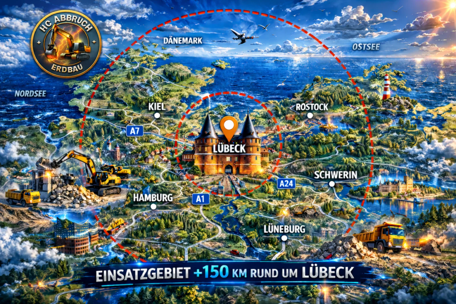 Einsatzgebiet von HC Abbruch & Erdbau rund um Lübeck, Hamburg und Schleswig-Holstein
