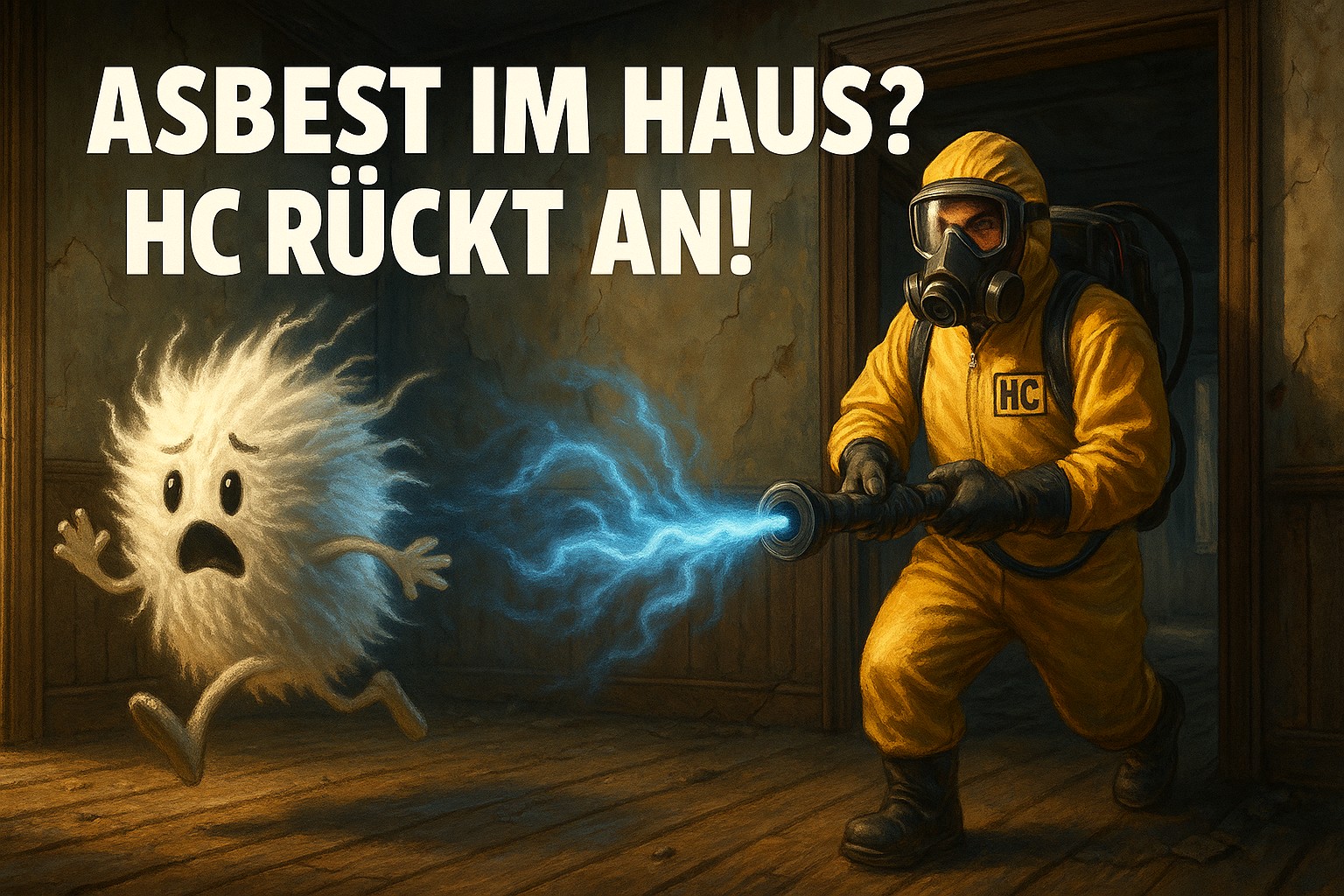 Asbest im Haus? HC rückt an! Illustration eines Asbest-Notfalls